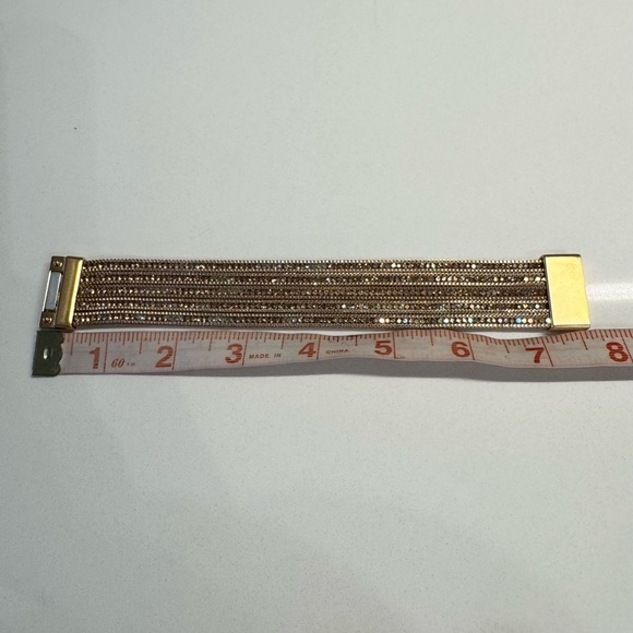 Rhinestone Gold Cuff Multi Layer Bangle look Boho Chic Bracelet New - Picture 6 of 6